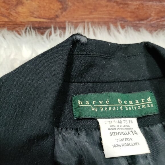 Harvé Benard Womens Black Wool Blazer Size 14 Single Button Classic Fit Made In - Picture 7 of 15